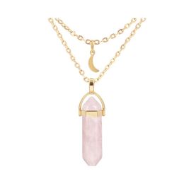 Auto DVR Hanger Kettingen Natuurlijke stenen Chakra Reiki genezing Moon Charm Zhexagonale opaal Amethists Rose Quartz Crystal Pendum ketting Drop de Dh4mu