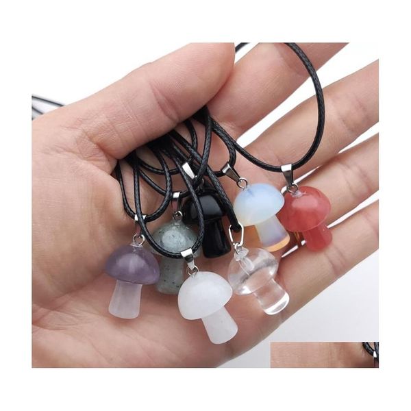 voiture dvr Pendentif Colliers Pierre Naturelle Verre Champignon Cristal Collier Améthyste Quartz Chakra Pendo Guérison Bijoux Drop Delivery Pendentifs Dhr7C