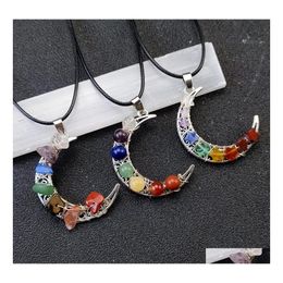 Coche DVR Collares pendientes Reiki Curación Cystal Siete Cuentas de Chakra Energía Retro Luna Encantos Pendum Amet Orgonita Joyería Gota Entrega Colgante Dhg1A