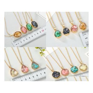 voiture dvr Pendentif Colliers Simple Ovale Goutte D'eau Druzy Drusy Collier Femmes Résine À La Main Clavicel Chaînes Pour Femme Noël Imitation Na Dhnt8