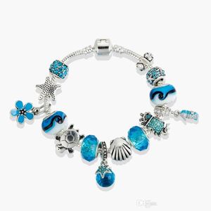 Auto Dvr Hangers Fine Jewelry Authentiek 925 Sterling Sier Bead Fit Pandora Charm Bracelets Star Charms Bracelet Blue Murano Glass Safe Dhwn5