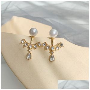 Coche Dvr Colgantes Versión coreana de Lovely Pearl Diamond Peach Pendientes Personalidad femenina Amor Estrella de cinco puntas Joyería al por mayor Dro Dhz5J