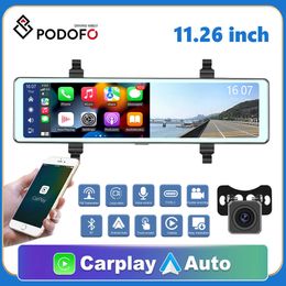 Auto dvr Podofo 1126 inch CarPlay Mirror Video-opname Android Auto Draadloze verbinding WiFi GPS Navigatie Dashboard DVRsHKD230701