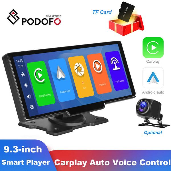 Voiture dvr Podofo 93 pouces DVR lecteur intelligent sans fil Carplay Android Auto avec commande vocale support caméra arrière BT FM Dash CamHKD230701