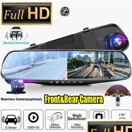 Voiture DVR Rétroviseur 1080P Double objectif Conduite Enregistreur vidéo Caméra de tableau de bord 4,3 / 2,8 pouces Accessoires électroniques Drop Livraison Mobiles Dhvjt