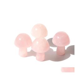 voiture dvr Pierre 2Cm Mini Champignon Statue Naturel Sculpté Décoration Quartz Poli À La Main Guérison Rose Cristal Reiki Bibelot Cadeau Chambre Ornement Dhrhe