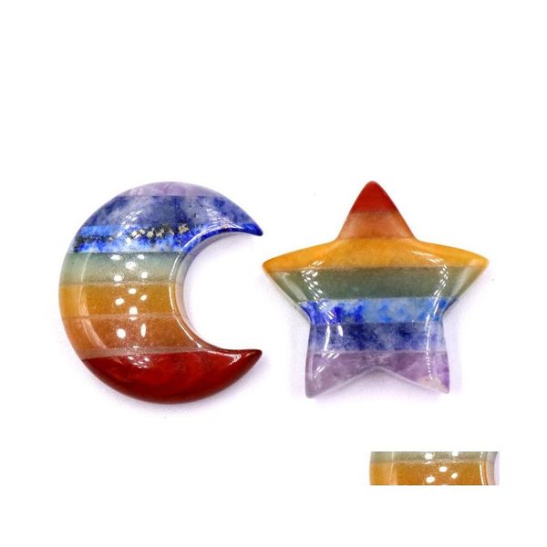 auto dvr Stone 30Mm Rainbow Chakra Carving Sun Moon Star Shape Crystal Healing Meditation Decoration Ornaments Crafts Gift Drop Delivery Jewel Dholr