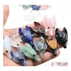 Auto DVR Stone gesneden Wolfkop Standbeeld Natuurlijk Decoratie Quartz Polished Healing Crystal Home Ornament Reiki Trinket Collection Drop Lever Dhrfx