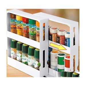 voiture dvr Supports de stockage Racks 2 Tier Slim Slide Rotatif Pusl Rack Food Shees Kitchen Trolley Cabinet Caddy Spice Accessoires 210705 Drop Dhrbu