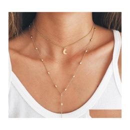 Auto DVR STRANDS STRANDS STRINGEN Mtilayer Moon Bead Chain Ketting Item Pendant pailletten sieraden voor vrouwen huwelijksgeschenken drop levering kettingen Pendan Dhlxn