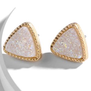 coche dvr Stud Druzy Drusy Pendientes Chapado en oro Triángulo Geometría Piedra Pendientes Regalo de Navidad Entrega de gota Joyería Dhmxl