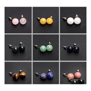 Auto DVR Stud Fashion 8mm 10 mm 12 mm Ronde natuursteen Rose Quartz Opal Amethyst Studs Oorbellen voor vrouwelijke sieraden Drop levering Dhfzd