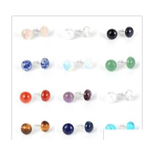 Auto DVR Stud Fashion Round Natural Stone roestvrijstalen oorbellen Druzy Crystal Pink Asymmetry Geometric Earring Women Girl Date sieraden GIF DH1RX