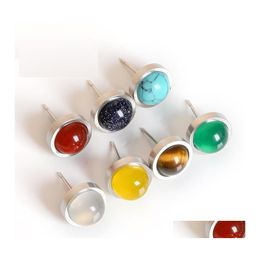 Auto DVR Stud Handmade Mooie 10 mm Natuurlijke stenen oorbellen Roestvrij staal Tijger Eyes Agate Women Sieraden Olstyle Drop Delivery Dhkab