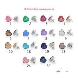 coche dvr Stud Heart Acero inoxidable 14Mm Resina Druzy Drusy Pendientes hechos a mano para mujeres Joyería Hombres Drop Delivery Dhd9R