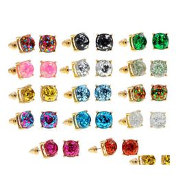 Auto DVR Stud geïnspireerde stijl Opal Glitter Studs Gold Rainbow Square Charms Oorbellen Women Fashion Sieraden Druppel levering DHSEQ