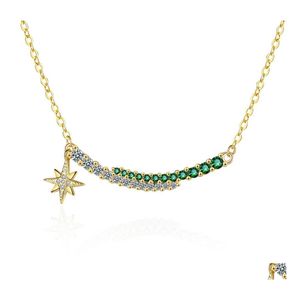 coche dvr Tenis Graduado Chapado en oro Cristal Verde Blanco Circón Colgante Collar Joyería de moda para mujer Cadena de clavícula corta Parte de la boda Dhnuh