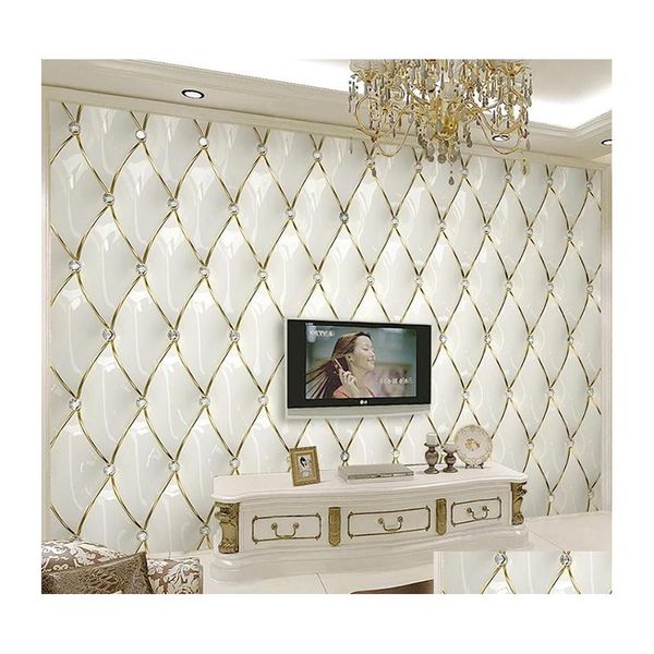 Fondos de pantalla de dvr del coche Papel tapiz mural personalizado 3D Estilo europeo Bolsa suave dorada Sala de estar Dormitorio Fondo de TV Papeles de pintura de pared Decoración para el hogar Dh7Fr