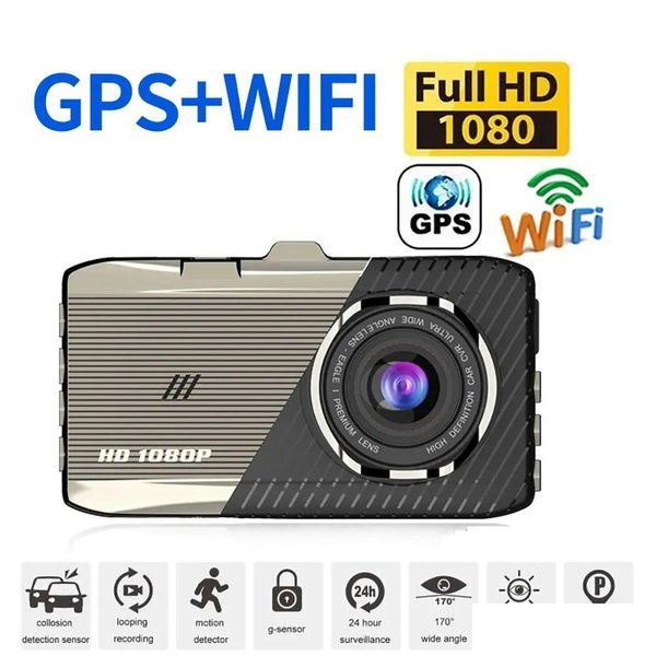 Coche DVR WIFI FL HD 1080P Dash Cam Cámara de visión trasera Espejo Grabador de video Black Box Dashcam Gps Tracker Monitor de estacionamiento D909 ZZ Drop Dhqbt