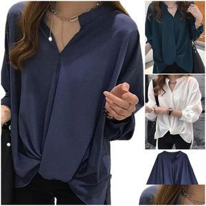 coche dvr Blusas de mujer Camisas Blusa de gasa de manga larga Moda con cuello en V Camisa para mujer Tops y tallas grandes Irregar Y200828 Drop Delive Dhexl