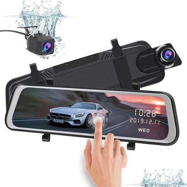 DVR de voiture 10 pouces 2.5K DVR de voiture DVR rétroviseur enregistreur vidéo double objectif avec vision nocturne caméscopes de tableau de bord de sauvegarde 32 Go Micro SD Dh3It