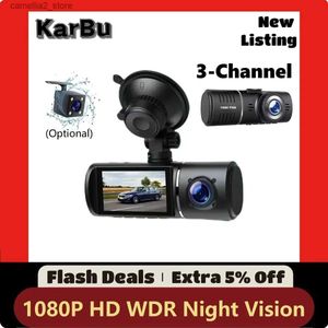 Auto DVR's 1080P Dash Cam 3 camera voor auto DVR Nachtzicht Voor en achter Dvr's Dashcam 24 uur parkeermonitor Kamera Samochodowa Rejestrator Q231115