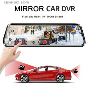 DVR de voiture 24H Surveillance Dash Cam 10 '' Voiture DVR avant et arrière enregistreur vidéo enregistreur automatique rétroviseur double Dashcam boîte noire Q231115