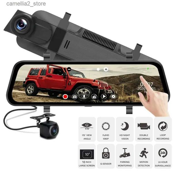 DVR de voiture 24H Surveillance Dash Cam 10 '' Voiture DVR Caméra arrière 1440P Lecteur Enregistreur vidéo Enregistreur Auto Rétroviseur Double Dashcam Boîte Noire Q231115