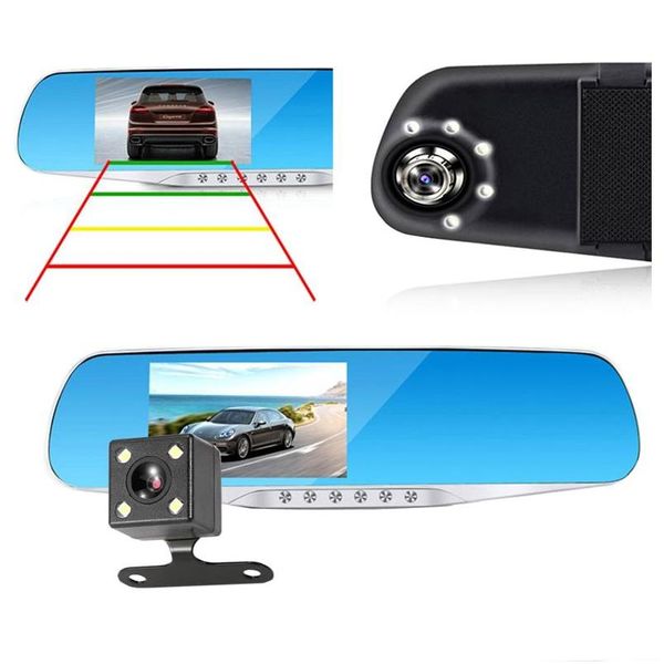 DVR de voiture 2CH Rétroviseur DVR de voiture Dashcam 4,3 pouces 1080P FL Hd Grand angle de vue de 170° Enregistrement de cycle de vision nocturne Capteur G Drop De Dhryt