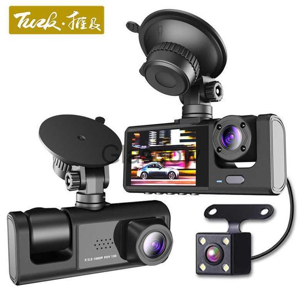 DVR de voiture 3 objectifs de caméra DVR de voiture 3 canaux Dash Cam HD 1080P Caméra de tableau de bord Double objectif Dashcam Enregistreur vidéo Boîte noire Surveillance du stationnement 24H x0804 x0804