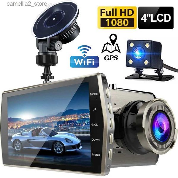 DVR de voiture DVR de voiture 4.0 Full HD 1080P WiFi Dash Cam Caméra de recul Enregistreur vidéo Vision nocturne Auto Dashcam Boîte noire Moniteur de stationnement GPS Q231115