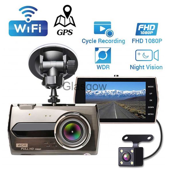 Coche DVRs Dash Cam 40 Full HD 1080P Coche DVR WiFi Cámara de visión trasera Espejo Grabadora de video Caja negra Dashcam Monitor de estacionamiento Rastreador GPS x0804 x0804