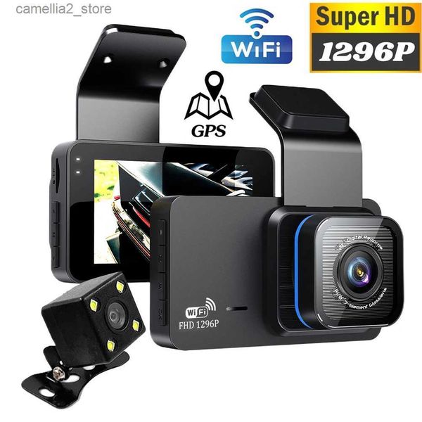 DVR de voiture Dash Cam WiFi GPS Voiture DVR Caméra de vue avant et arrière Dashcam 1296P HD Drive Enregistreur vidéo Boîte noire Enregistreur de vision nocturne Q231115