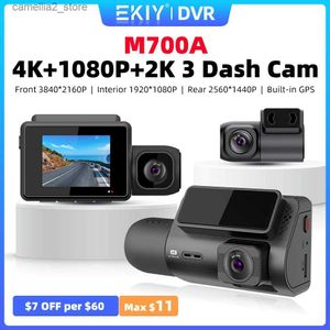 DVR de voiture EKIY M700A 3 objectif de caméra DVR de voiture caméra de tableau de bord à 3 canaux 4K 1080P 2K caméra de tableau de bord GPS WiFi Dashcam enregistreur vidéo 24H moniteur de stationnement Q231115