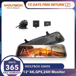 Auto DVRS Wolfbox G840s 12 "IPS Dash Camera 4K Rearview Dash Cam GPS Video Recorder Night Vision HD Dual Cameras CAR DVR Parking MonitorL2312.14