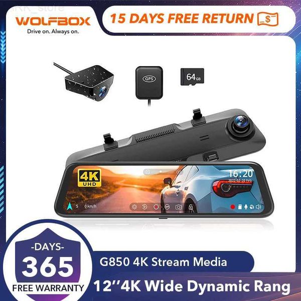 CAR DVRS WOLFBOX G850 CAMERA DE CAR CAR CAR DASH 4K BLANDE BLANTERO WDR 1080P Cámara de tablero para automóvil Fov170 DVR DVR GPS Visión nocturna 24h Estacionamiento2312.14