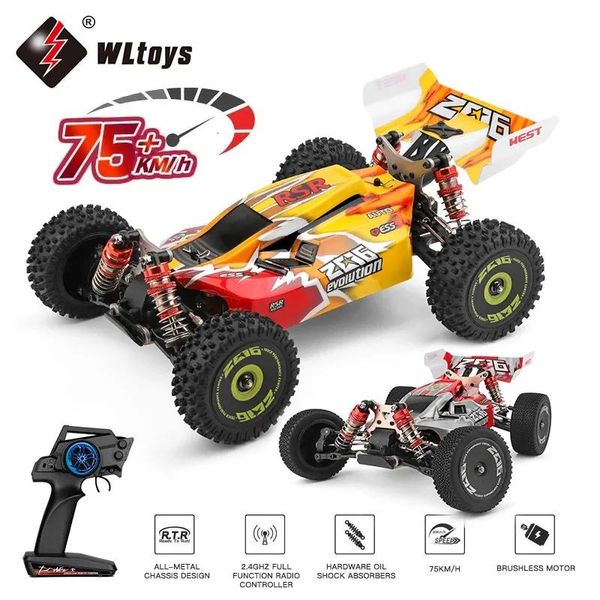 Coche eléctrico RC WLtoys 144010 144001 75KMH 2,4G RC coche sin escobillas 4WD eléctrico de alta velocidad todoterreno Control remoto juguetes de deriva para Chi