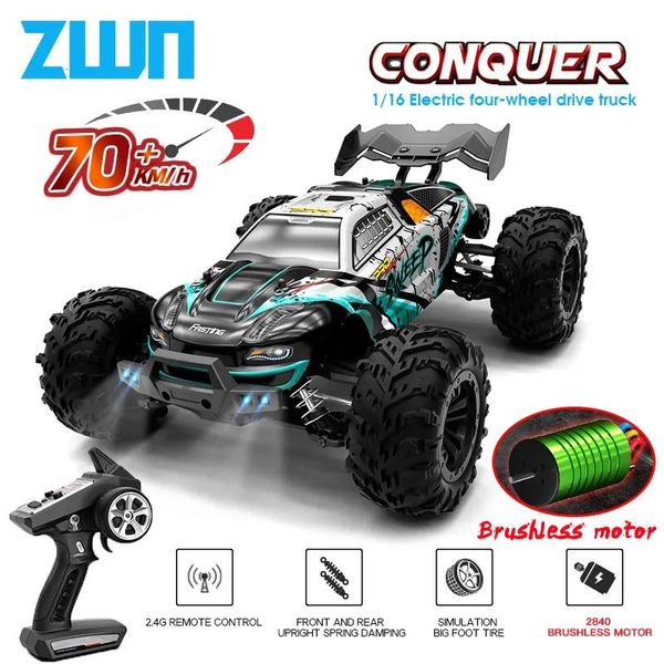 Car Electricrc Car zwn 1 16 70kmH o 50 kmh 4WD RC con control remoto LED Camión monstruo de alta velocidad para niños vs Wltoys 144001 juguete