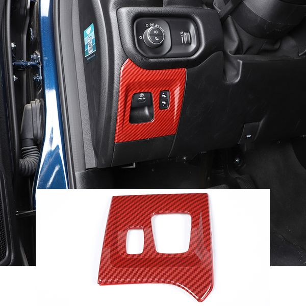 Garniture de panneau de bouton de commutation de frein à main électronique de voiture, en Fiber de carbone rouge pour Dodge RAM 1500 18-20