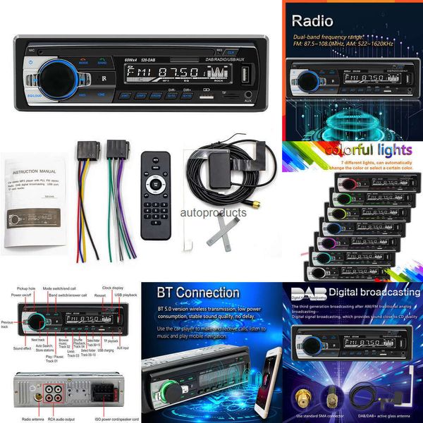 Électronique de voiture 1 DIN autoradio DAB + AM/FM TF DAB-520 lecteur MP3 Radio Audio USB SD AUX IN lecteur autoradio multimédia Compatible Bluetooth