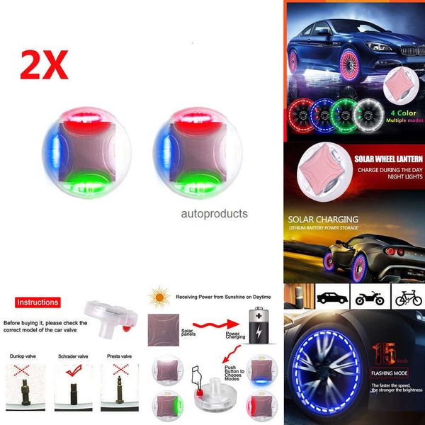 Electronique de voiture 2 pièces enjoliveurs de roue de voiture bouchon de Valve LED solaire lumières clignotantes pour lumières de moyeu de pneu décoration de vélo LED Valve de pneu fermée décoration de voiture