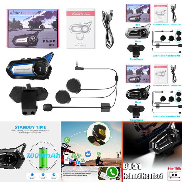 Electrónica para automóvil BT31 Auriculares para casco de motocicleta Interfono Bluetooth Auricular inalámbrico a prueba de agua con micrófono Carmatic Manos libres Contestación de llamadas