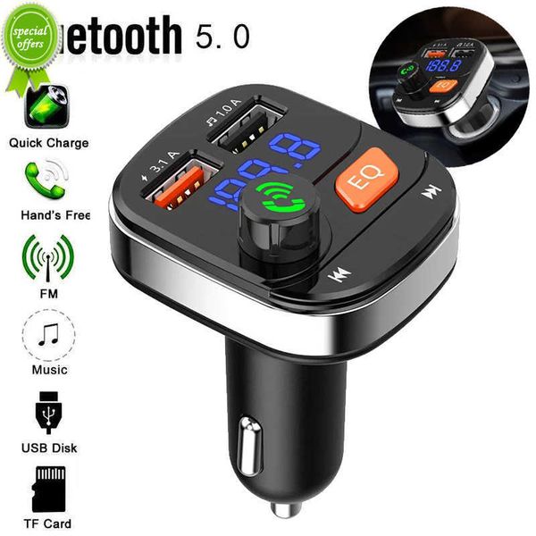 Électronique de voiture Allume-cigare de voiture Transmetteur FM avec 5.0 Bluetooth Dual USB Type-C Support de charge rapide U Disk TF Card 1Pc