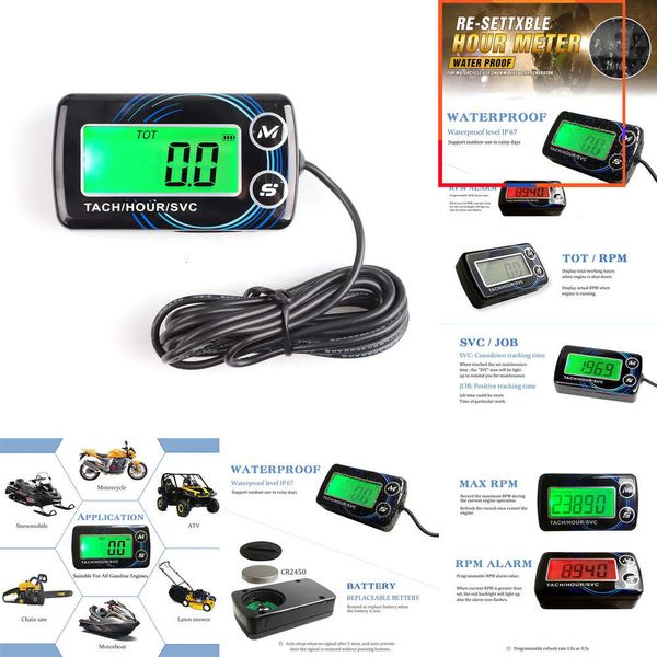 Electrónica para automóvil, tacómetro digital para motor, medidor de horas, alerta de RPM, tacómetro, retroiluminado, reiniciable para motores de 2/4 tiempos, motocicleta, planeador marino, ATV