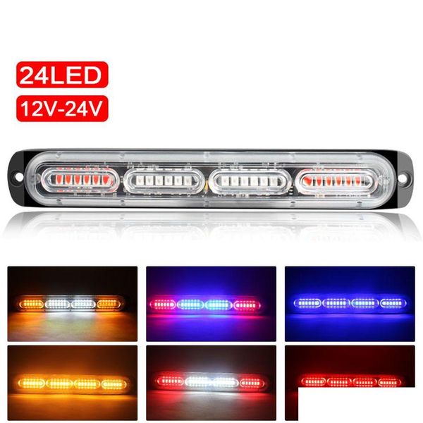 Luces de emergencia del coche 24 LED Coche Camión Luz de baliza de emergencia 12-24V Barras de marcador laterales intermitentes Luces de advertencia estroboscópicas Entrega de gotas Auto Dhtqj