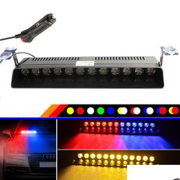 Auto noodlichten High Power 12 Led Strobe Flash WAARSCHUWING WINDSN LICHT FLASSING FIREMEN FOG Voertuig Roodblauw Geel Geel DC12V Drop Deliv Otgog