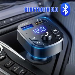 Transmisor de automóvil FM Bluetooth 5.0 Kit de autos a mano Audio Modulador de MP3 2.1A Reproductor de reproductor Receptor de audio 2 USB Fast Charger para iPhone