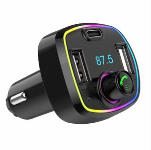 Auto FM-zender Bluetooth 5.0 MP3 Audio TF / U Schijfspeler Handsfree Kit USBC PD Type-C Snelle lading Dual USB QC3.0 Power Adapter RGB Ambient Light