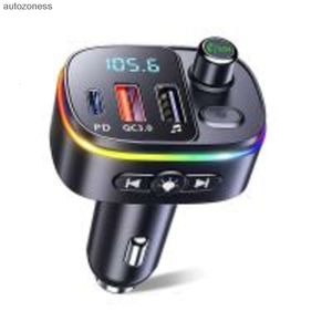 Auto FM-zender Bluetooth-compatibel Voertuigacculaders 5.0 Handsfree mp3-speler PD Type C QC3.0 USB Snel opladen Kleurrijke lichtaccessoires T65