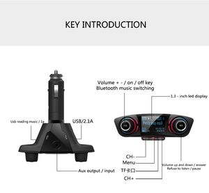 Auto FM-zender Draadloze Bluetooth Handsfree Auto Kit Aux Modulator MP3-speler TF Dual USB 2.1A Power ON OFF Display Audio 229y